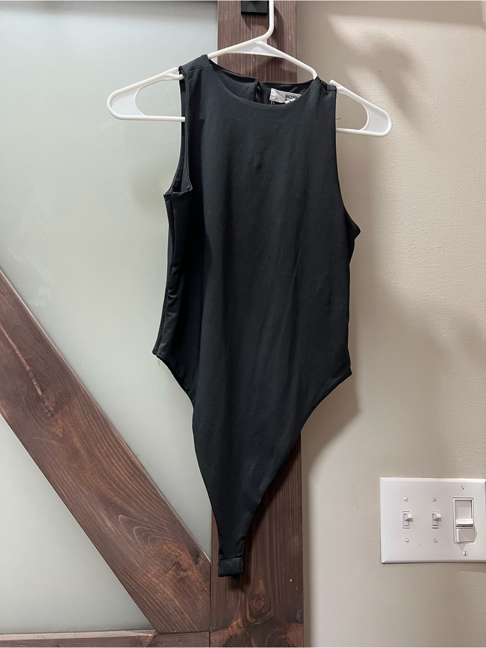 Black Sleeveless Asymmetric Bodysuit - Women's Chic Layering Top